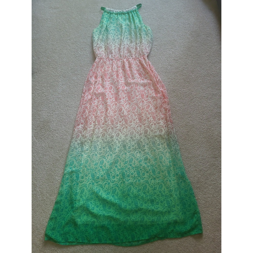 Old Navy Live Coral Floral Maxi Sleeveless,‎ back button, elastic waistband sz S